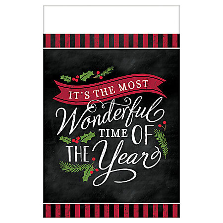 Amscan Christmas Most Wonderful Time Plastic Table Covers, 54" x 102", Black, 1 Cover Per Pack, Case Of 3 Packs