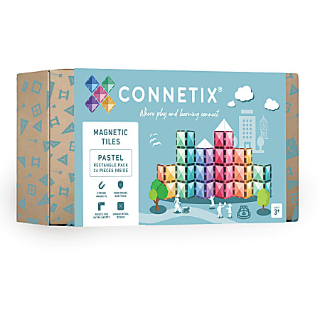 Connetix Magnetic Tiles Pastel Rectangle Pack, 24 Pieces