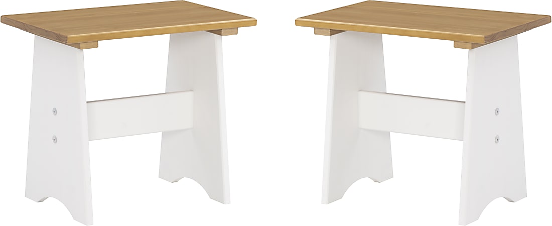 Linon Payson Wooden Backless Benches, Honey/White, Set Of 2 Benches