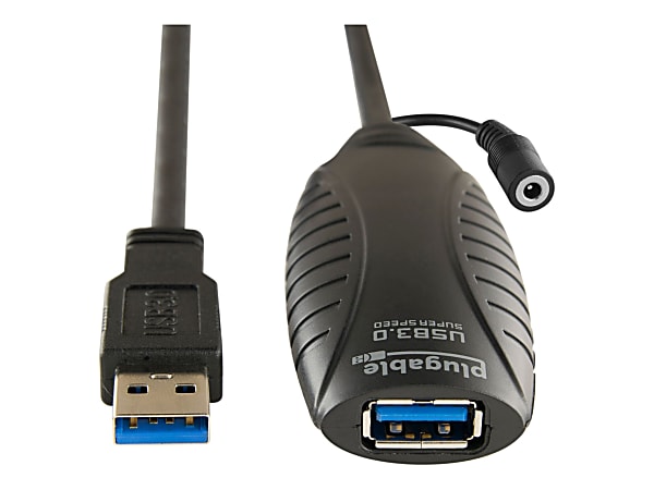 Plugable - USB extension cable - USB Type A (M) to USB Type A (F) - USB 3.0 - 10 m - with 12V AC power adapter