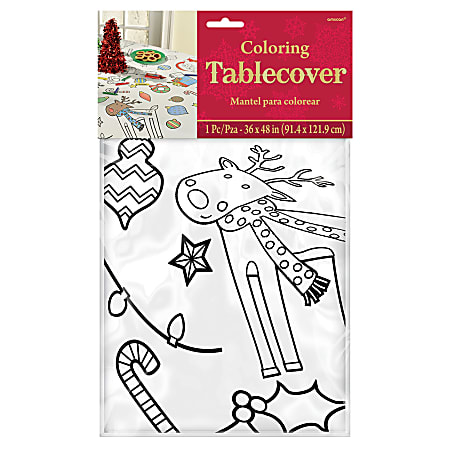 Amscan Christmas Coloring Paper Table Covers, 48" x 36", White, 1 Cover Per Pack, Case Of 3 Packs