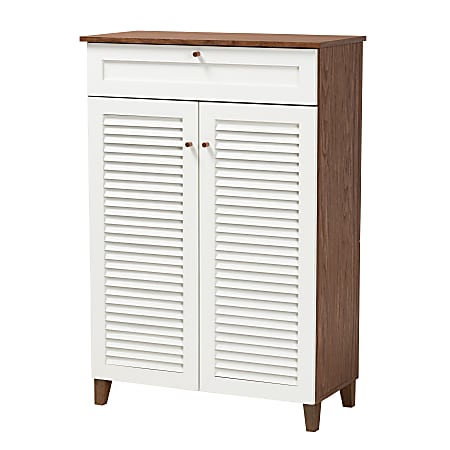 Baxton Studio Coolidge 5-Shelf Shoe Storage Cabinet With Drawer, White/Walnut