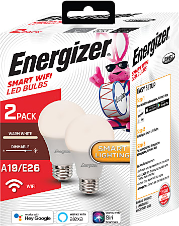 Energizer&reg; Connect Smart A19 LED Light Bulbs, Warm White, Pack Of 2 Bulbs