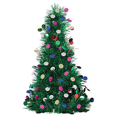 Amscan Christmas Tinsel Tree Centerpieces, 24" x 15", Green, Set Of 2 Centerpieces