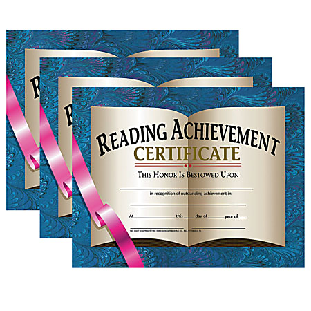 Hayes Certificates, 8-1/2" x 11", Reading Achievement, 30 Certificates Per Pack, Set Of 3 Packs, HVA5773