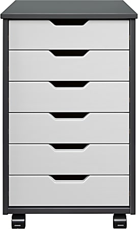 Trendfurn Omnia Wide Roll Cart, 6 Drawers, 25-3/4” x 16-1/8”, Gray/White