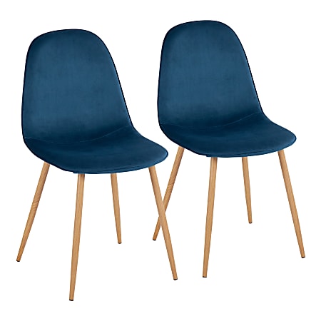 LumiSource Pebble Dining Chairs, Velvet, Blue/Natural, Set Of 2 Chairs