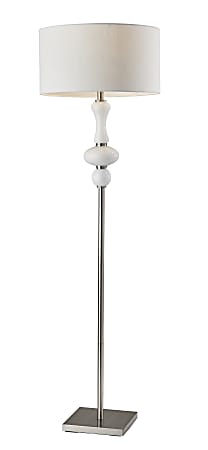 Adesso® Natalie Floor Lamp, 65-1/2"H, White Shade/Brushed Steel Base