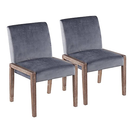 LumiSource Carmen Contemporary Dining Chairs, White Washed/Crushed Blue Velvet, Set Of 2 Chairs