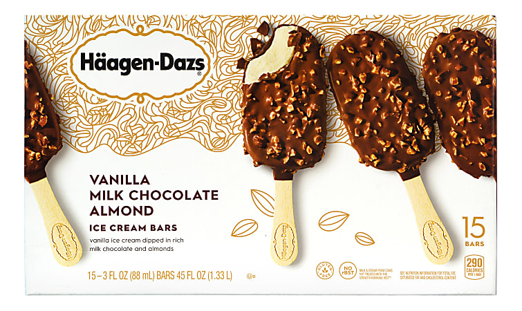 Häagen-Dazs Vanilla Milk Chocolate Almond Ice Cream Bars, Box Of 15 Bars