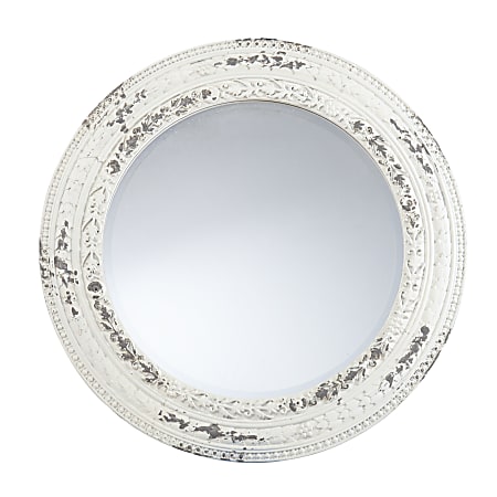 SEI Carvely Round Decorative Mirror, 37" x 36-1/4", Whitewash/Distressed Gray
