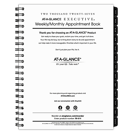 AT-A-GLANCE® Executive 2027 Weekly Monthly Refill for 70-NX81, Large, 8 1/4" x 11"
