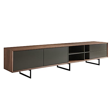Eurostyle Anderson Media Stand, 19-1/2"H x 94-1/2"W x 16-1/2"D, Walnut/Gray