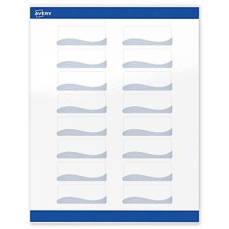 Avery® Printable Labels With Sure Feed® Technology, S00-ETX, Rectangle, 1" x 2-5/8", Glossy White With Preprinted Blue Waves Design, Pack Of 160