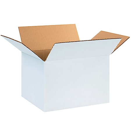 Partners Brand White Corrugated Boxes, 12" x 10" x 8", Pack Of 25