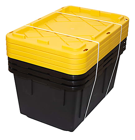 Office Depot Brand by GreenMade Professional Storage Tote With HandlesSnap Lid  27 Gallon 30 110 x 20 14 x 14 34 BlackYellow Pack Of 4 - Office Depot