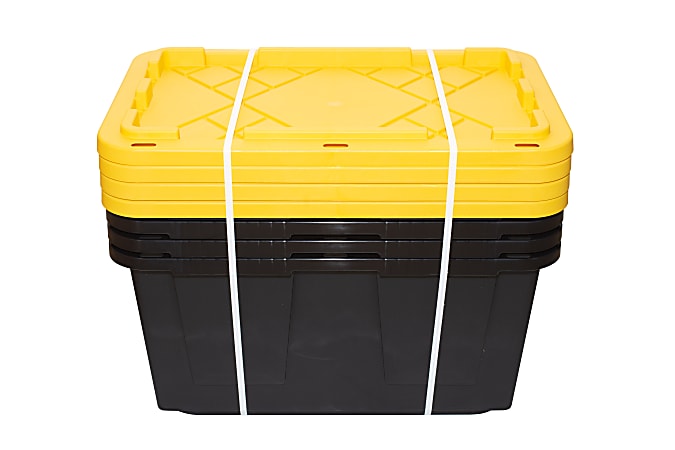 Plastic Heavy Duty Storage Tote Box, 23 Gallon, Black With Yellow