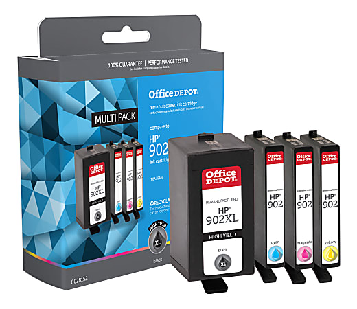 Office Depot® Remanufactured Black; Cyan; Magenta; Yellow High-Yield Ink Cartridge Replacement For HP 902XL, 902, Pack Of 4, OD902XLK902CMY