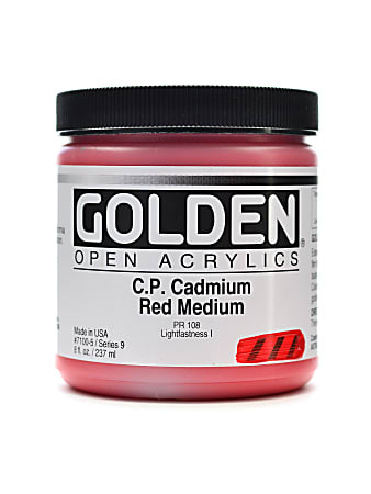Golden OPEN Acrylic Paint, 8 Oz Jar, Cadmium Red Medium (CP)