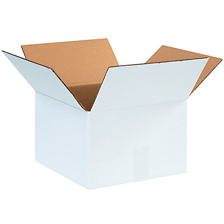 Partners Brand White Corrugated Boxes, 12" x 12" x 8", Pack Of 25
