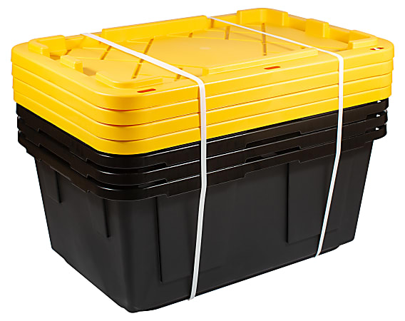 Office Depot® Brand by Greenmade® Professional Storage Totes, 23-Gallon, Black/Yellow, Pack Of 4 Totes
