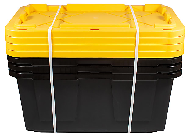 Plastic Heavy Duty Storage Tote Box, 23 Gallon, Black With Blue