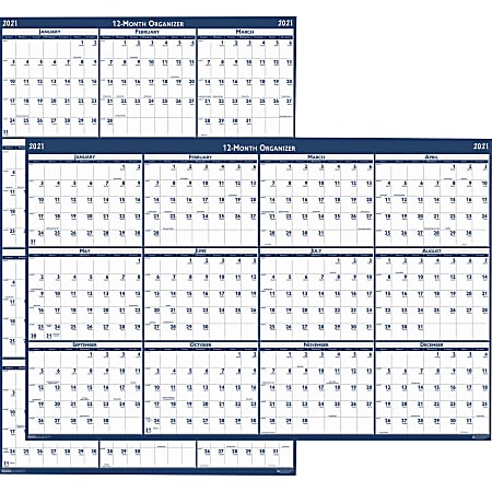 House of Doolittle Dated 66" Laminated Wall Planner - Julian Dates - Monthly - 1 Year - January 2021 till December 2021 - 66" x 33" Sheet Size - 2" x 2.25" Block - Blue, Gray - Paper - Laminated - 1 Each