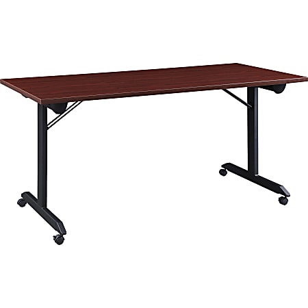 Lorell&reg; Mobile Folding Training Table, 29-1/2"H x 63"W x 23-5/8"D, Black/Mahogany