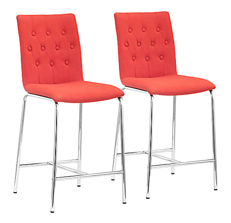 Zuo Modern® Uppsala Counter Chairs, Tangerine/Chrome, Set Of