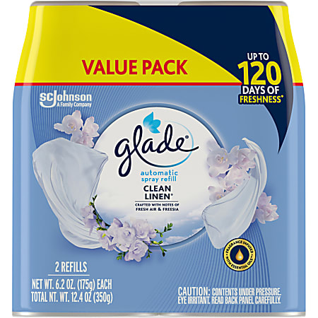 Glade Automatic Spray Refills, Clean Linen Scent, 12.4 fl oz, Pack Of 2 Refills