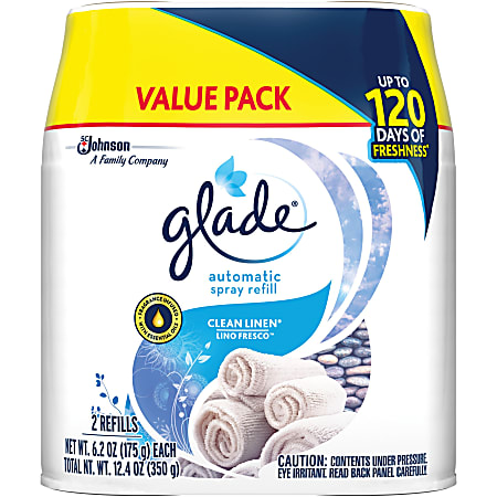 Glade Automatic Spray Refills Clean Linen Scent 12.4 fl oz Pack Of 2  Refills - Office Depot