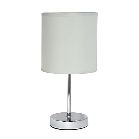 Simple Designs Mini Basic Table Lamps, 11-7/8"H, Slate Gray Shade/Chrome Base, Set Of 2 Lamps