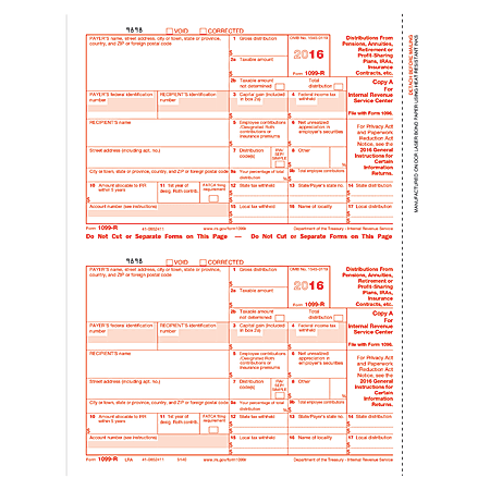ComplyRight 1099-R Tax Forms, Federal Copy A, 8 1/2" x 11", Pack Of 50