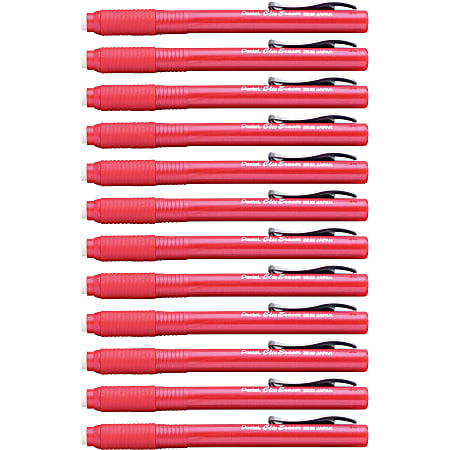 Pentel Rubber Grip Clic Eraser - Red - Pen - Refillable - 12 / Box - Retractable, Latex-free Grip, Pocket Clip, Ghost Resistant, Non-abrasive Pentel Rubber Grip Clic Eraser - Red - Pen - Refillable - 12 / Box - Retractable, Latex-free Grip, Pocket Clip, Ghost Resistant, Non-abrasive