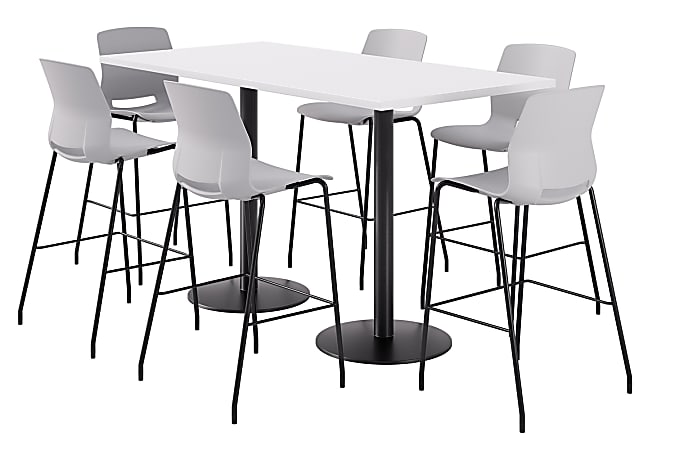 KFI Studios Proof Bistro Rectangle Pedestal Table With 6 Imme Barstools, 43-1/2"H x 72"W x 36"D, Designer White/Black/Light Gray Stools