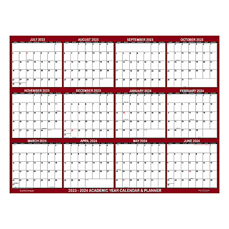 2023-2024 SwiftGlimpse Academic Monthly Erasable Wall Calendar, 32" x 48”, Maroon, July To June