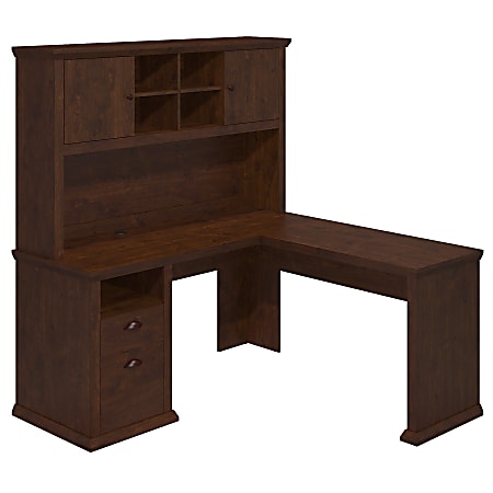 Bush Furniture Yorktown 60"W L-Shaped Desk With Hutch, Antique Cherry, Standard Delivery