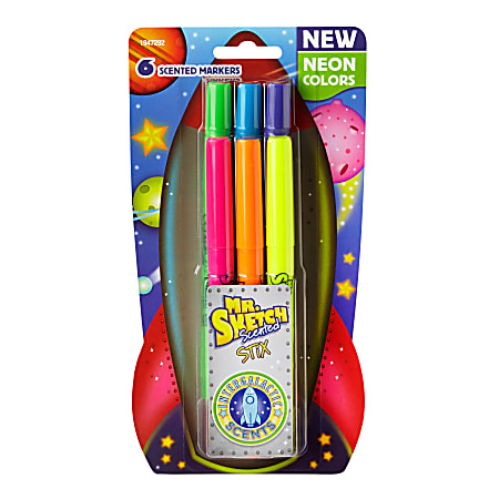 Mr. Sketch® Intergalactic Neon Stix Scented Markers, Fine Point, Assorted Ink Colors, Pack Of 6