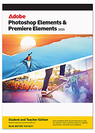 Adobe Photoshop Elements 2025 &amp; Premiere Elements 2025 Student Teacher Edition For Mac And PC, 3-Year Subscription
