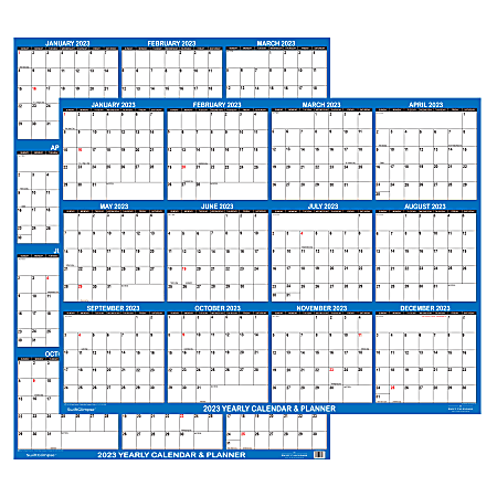 SwiftGlimpse 2-Sided Yearly Erasable Wall Calendar, 32” x 48”, Navy, January To December 2023