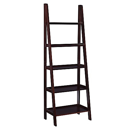 Linon Collette 72"H 5-Shelf Ladder Bookcase, Espresso