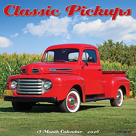 2026 Willow Creek Press Art & Design Monthly Wall Calendar, 12" x 12", Classic Pickups, January To December, 50767