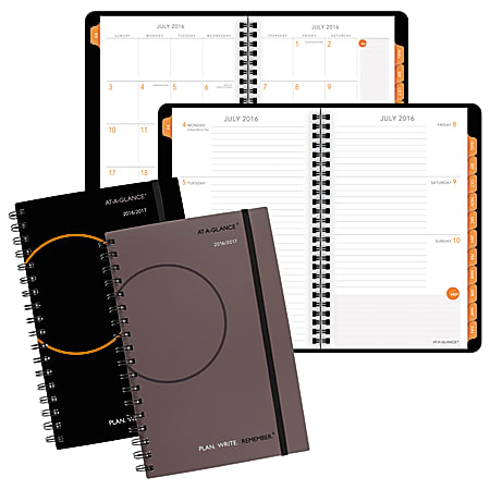 AT-A-GLANCE® Weekly/Monthly Academic Planner, 5 1/2" x 9", Plan. Write. Remember., Black/Gray, July 2016 to June 2017