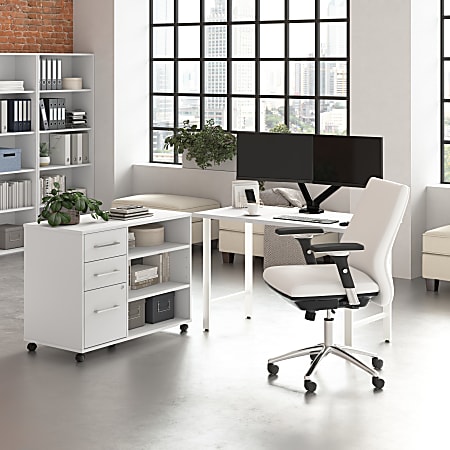 Bush Business Furniture Hustle 48"W Computer Desk and Storage Cabinet with Drawers and Shelves, White, Standard Delivery Service
