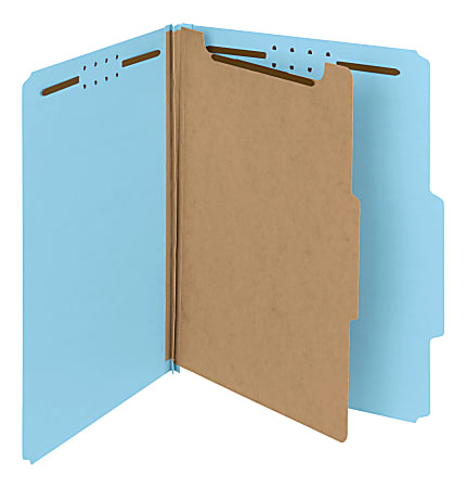 Smead® Pressboard Classification Folders, 1 Divider, Letter Size, 100% Recycled, Blue, Pack Of 5