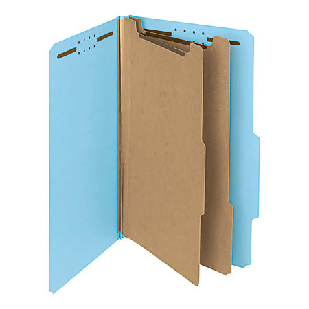 Smead® Pressboard Classification Folders, 2 Dividers, Legal Size, 100% Recycled, Blue, Pack Of 5