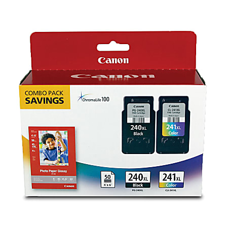 Canon® PG-240XL/CL-241XL/PP-201 ChromaLife 100 High-Yield Black And Tri-Color Ink Cartridges And Paper, Pack Of 2, 5206B005