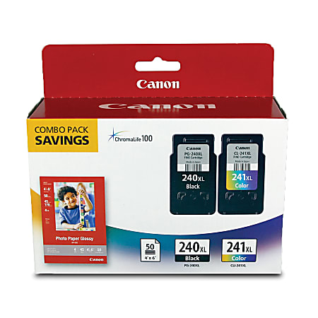 Canon® PG-240XL Black/CL-241XL ChromaLife 100 Tri-Color High-Yield Ink Cartridges And Paper, Pack Of 2, 5206B005