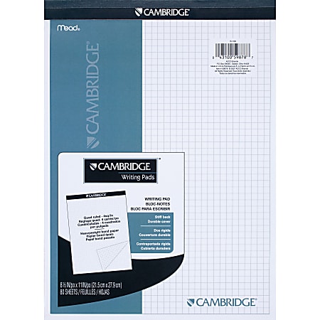 Mead® Quad-Ruled Stiff-Backed Planning Pad, Letter Size, 8 1/2" x 11", Assorted Paper Colors, Pad Of 80 Sheets