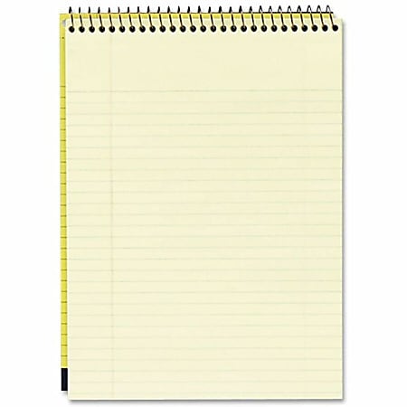 Cambridge® Stiff-Back Wire Bound Notebook, 8-1/2" x 11-3/4", Legal Ruled, 70 Sheets, Canary/Blue